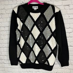 Vintage Alfred Dunner Christmas argyle sequin sweater size Medium